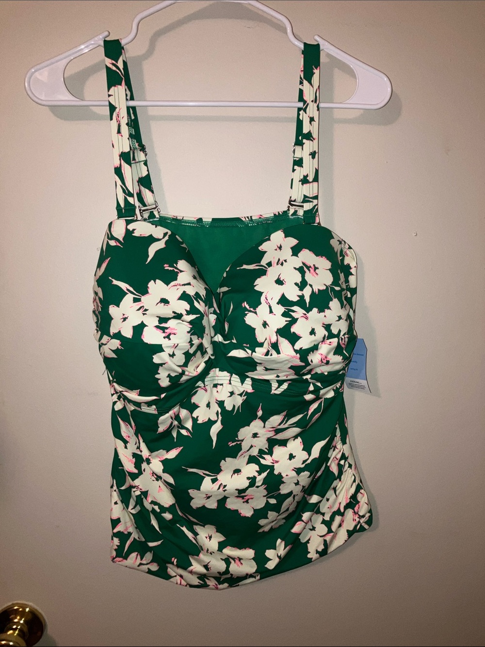 Lands' End Green Floral One-Piece Tankini Top Swimwear Size 20